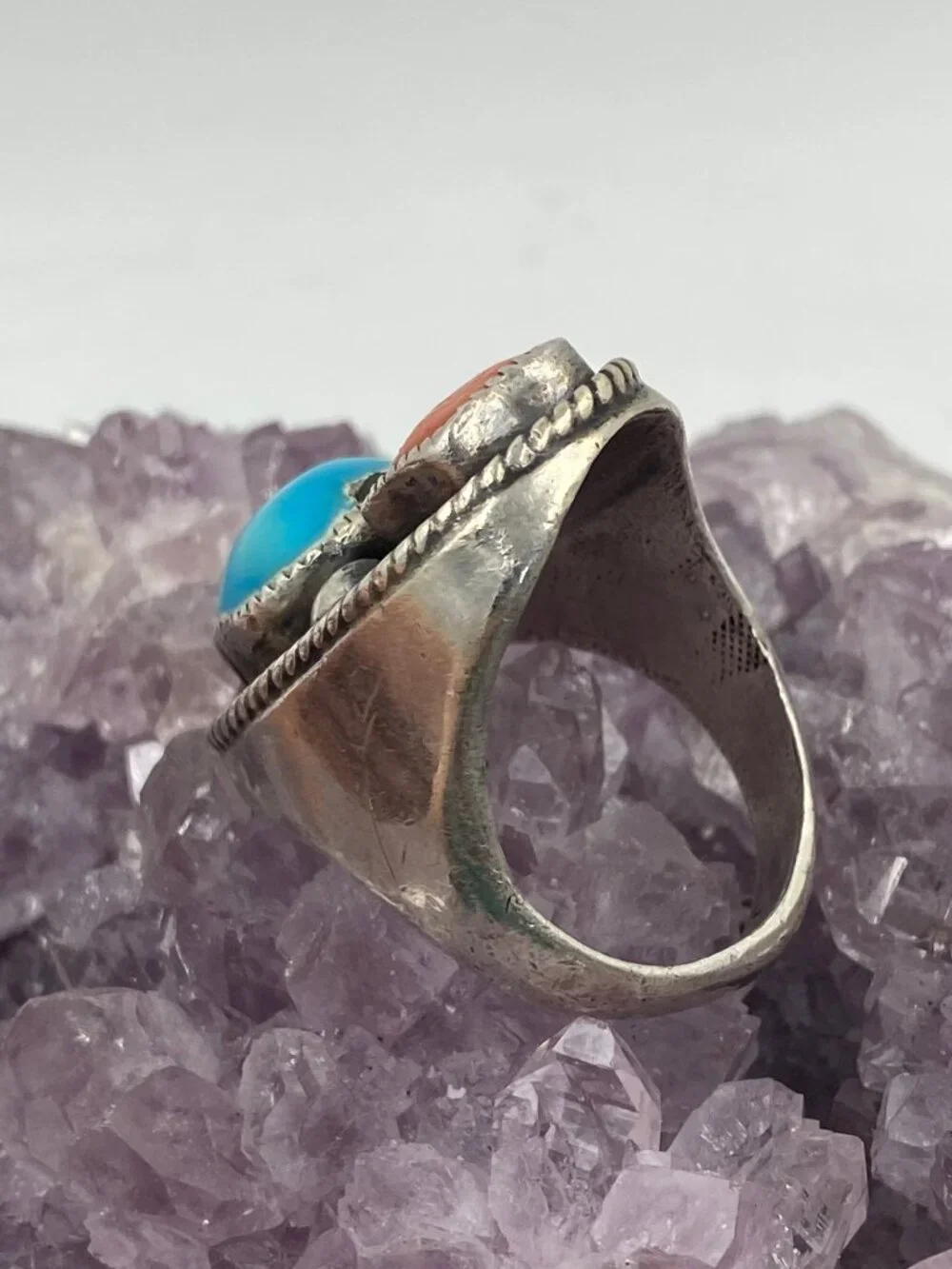 Vintage Sterling Silver Navajo Turquoise and Cora…